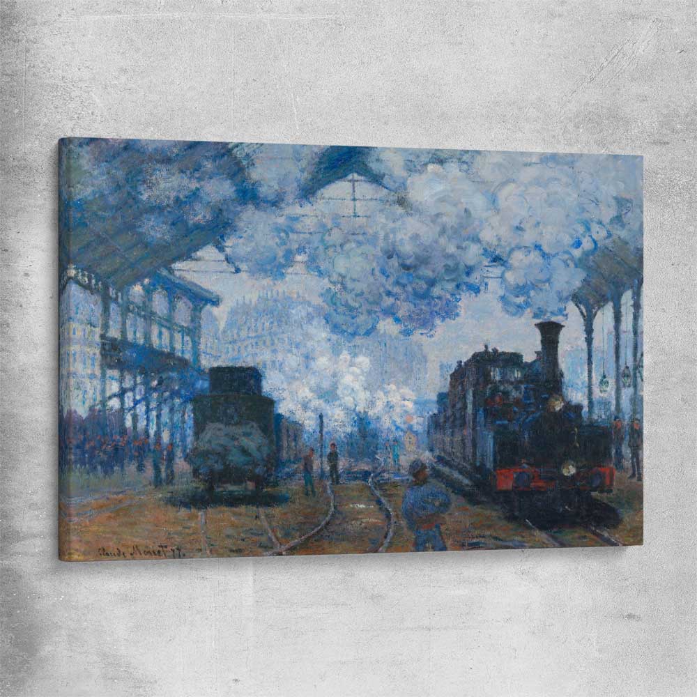 Classic wall art and canvas print of Saint-Lazare Claude Monet on a stretched canvas