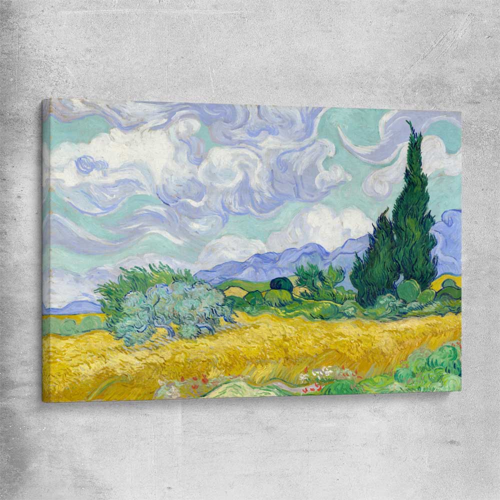 Classic wall art and canvas print of Wheatfield Van Gogh on a stretched canvas