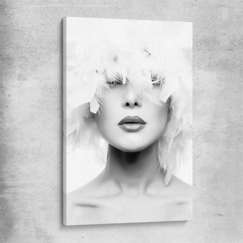 Feather Lips stretched canvas - part of our high quality fashion canvas wall art and prints collection