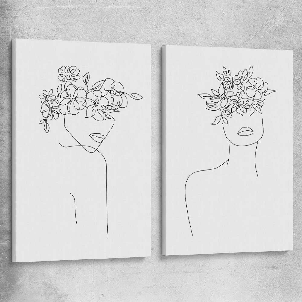 Floral Beauty Pair stretched canvas - part of our high quality fashion canvas wall art and prints collection