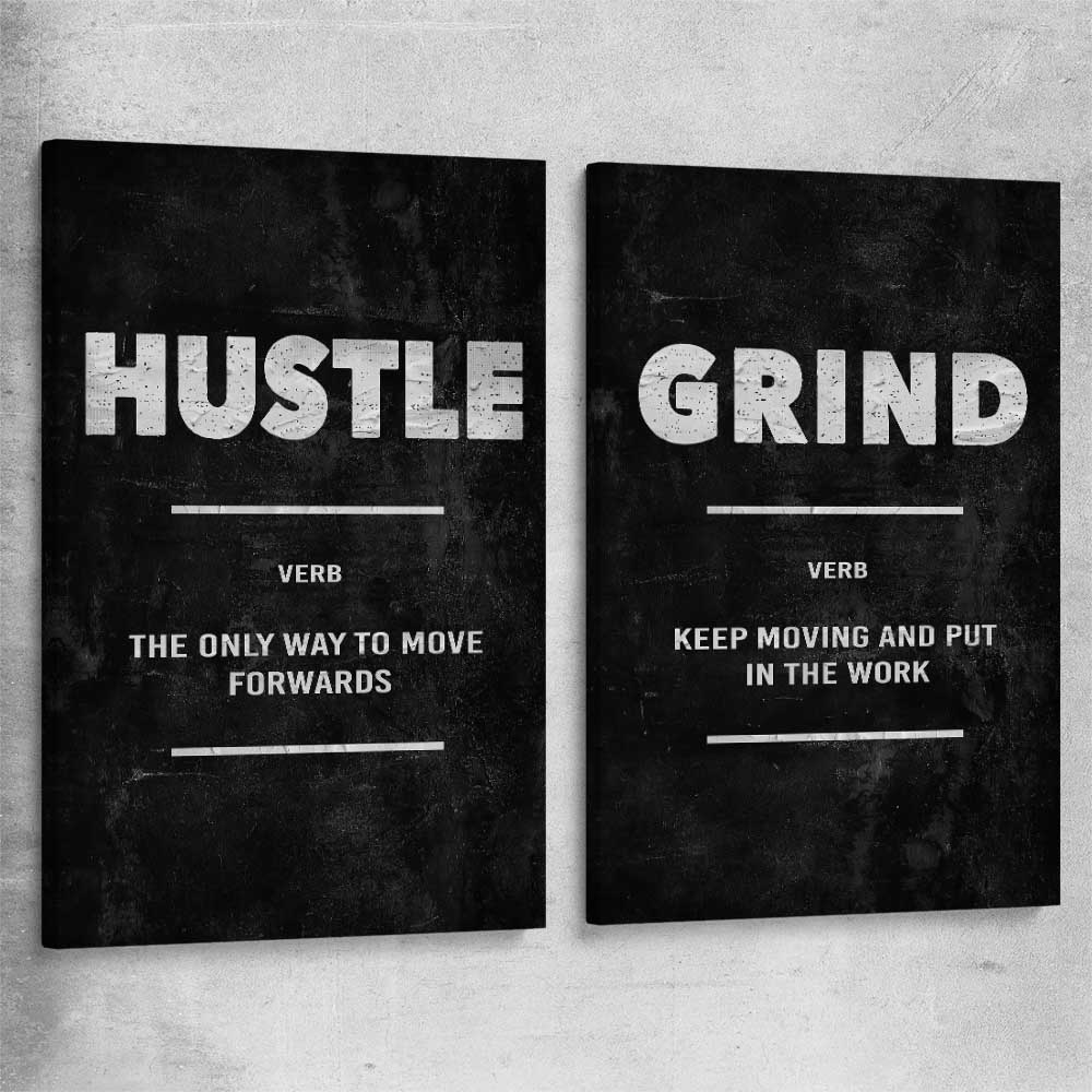 Inspirational wall art print of Hustle Definition Pair on a stretched canvas
