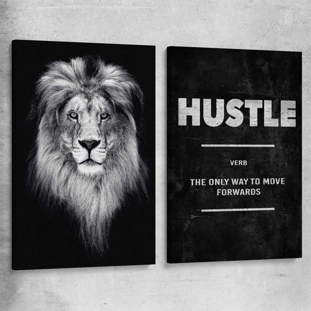 Inspirational wall art print of Lion Gaze Pair on a stretched canvas
