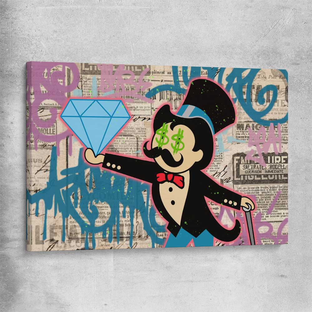 Inspirational wall art print of Moneybags Diamond on a stretched canvas