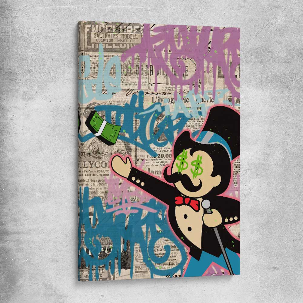 Moneybags Graffiti stretched canvas - part of our high quality fashion canvas wall art and prints collection