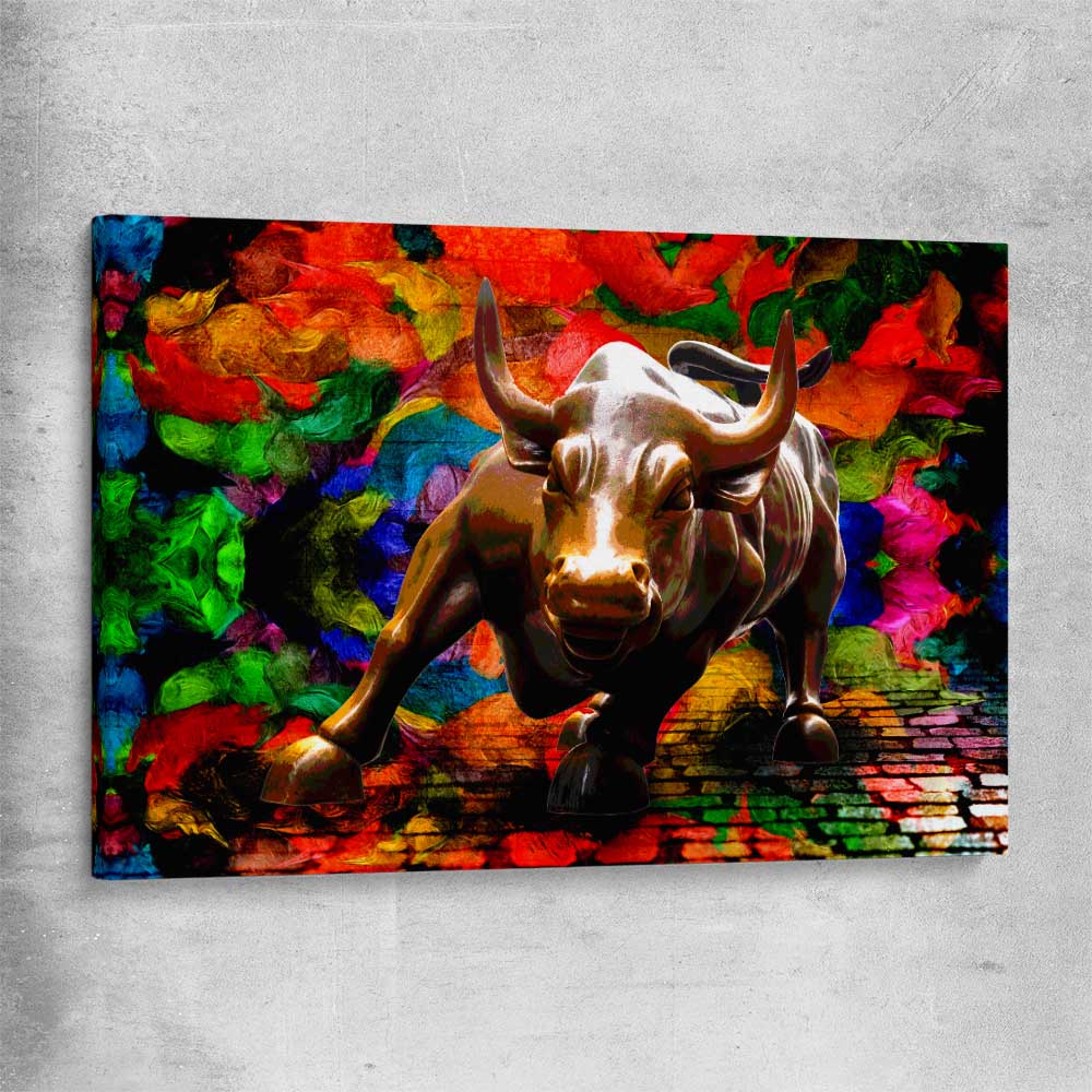 Inspirational wall art print of Raging Bull on a stretched canvas