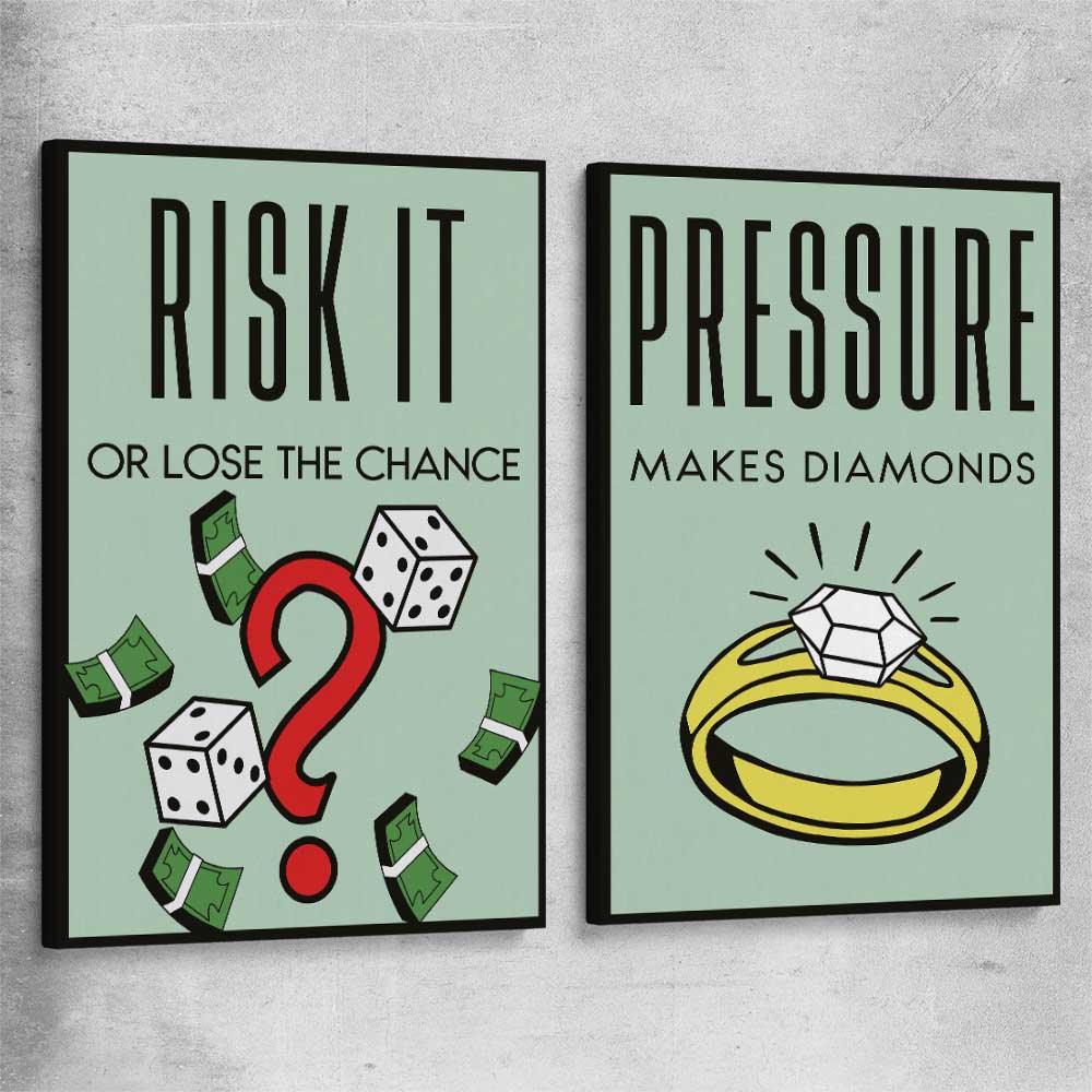 Inspirational wall art print of Roll the Dice Pair on a stretched canvas