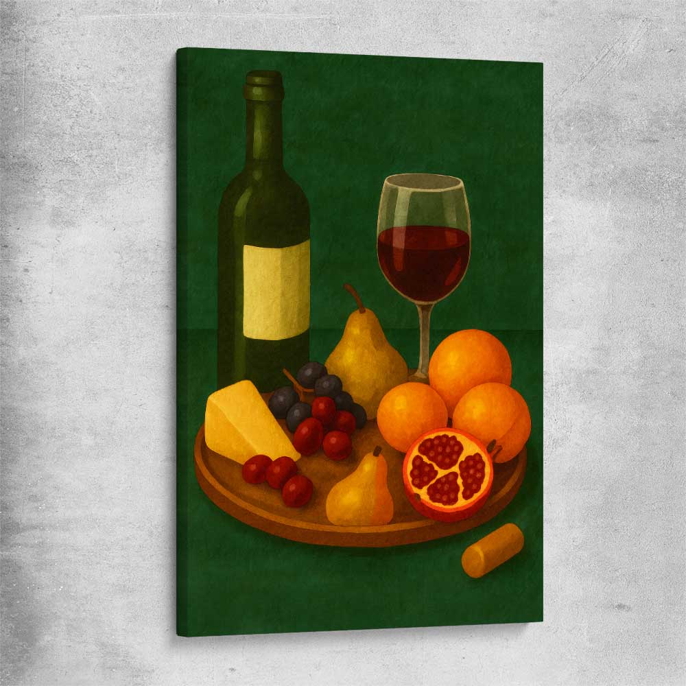 Wine at Dusk One stretched canvas is a colourful and stylish canvas wall art and print suited for the kitchen area