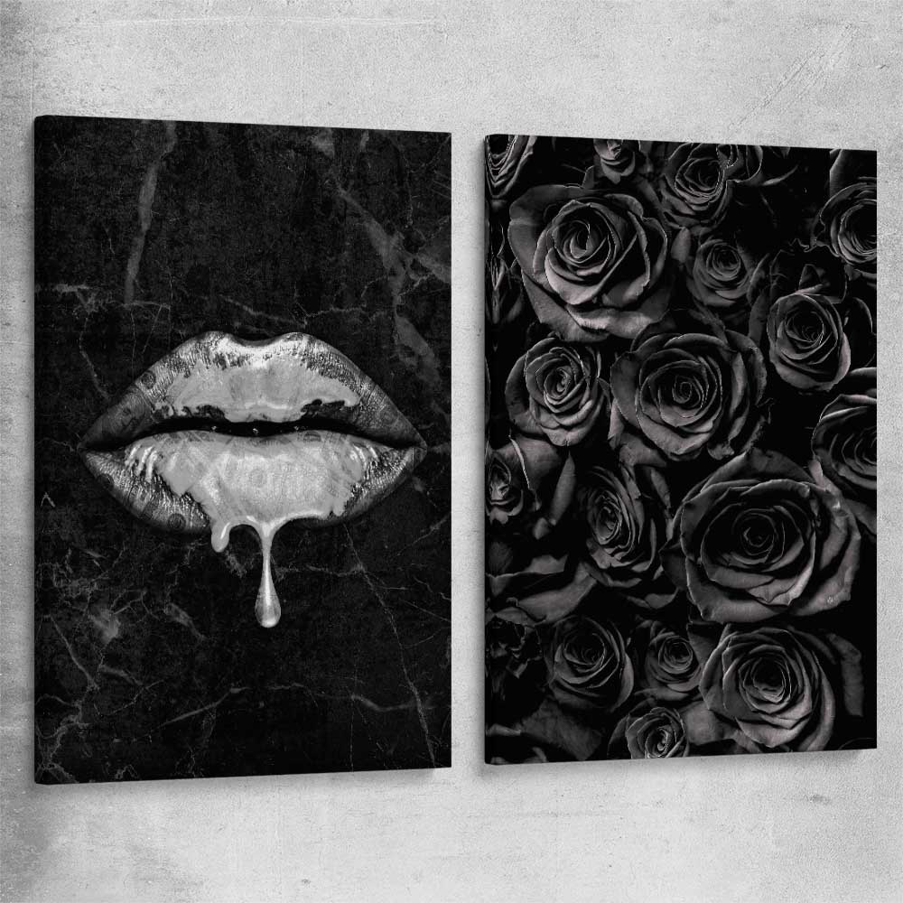 Darkened Lust Pair stretched canvas - part of our high quality canvas lips wall art collection