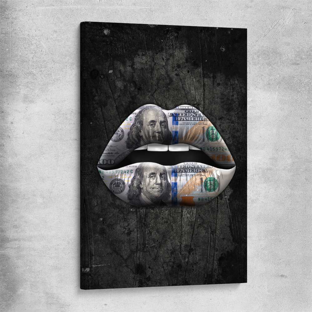 Money Lips stretched canvas - part of our high quality canvas lips wall art collection