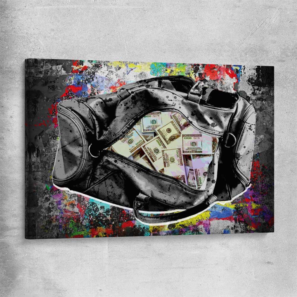 Money wall art print of Cash Duffel on a stretched canvas