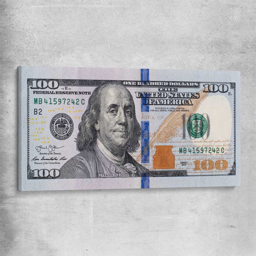 Money wall art print of Dollar Note on a stretched canvas