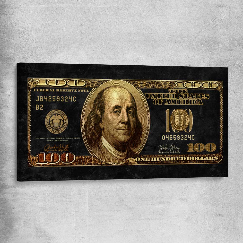 Money wall art print of Golden Bill on a stretched canvas
