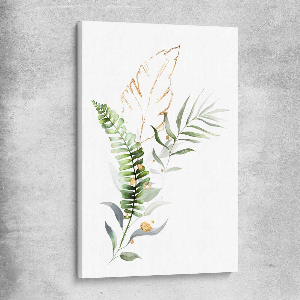Floral print of Botanic Gold Two on a stretched canvas