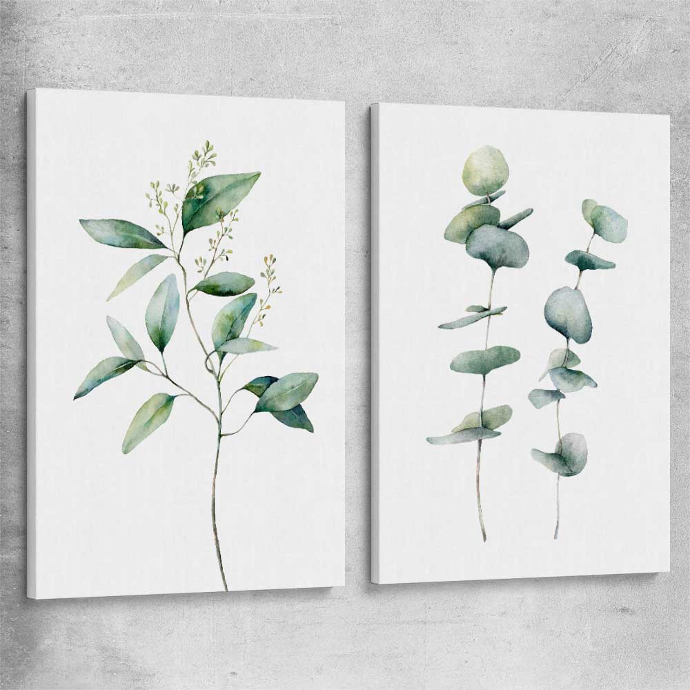 Floral print of Eucalyptus Pair One on a stretched canvas
