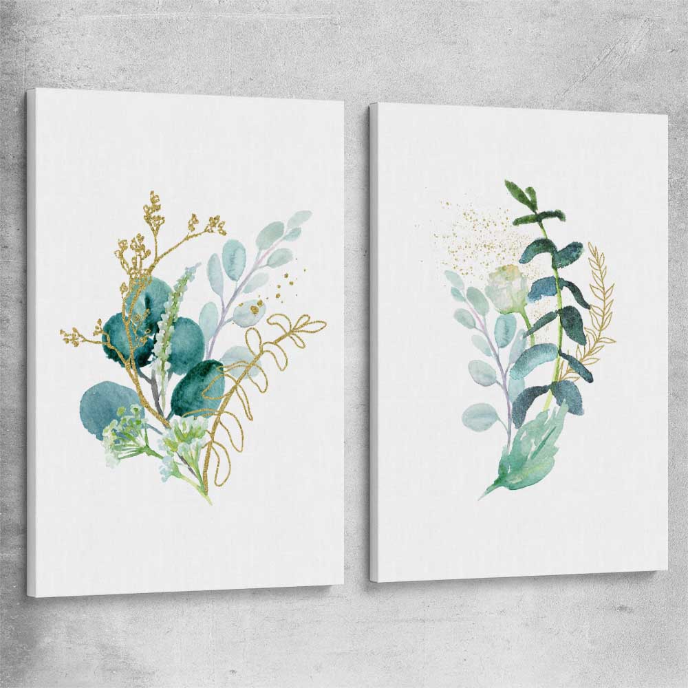Floral print of Eucalyptus Pair Two on a stretched canvas