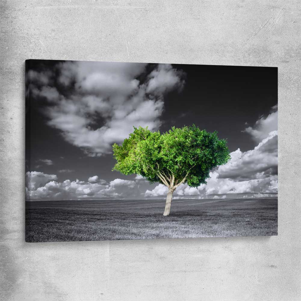 Floral print of Green Tree Horizon on a stretched canvas
