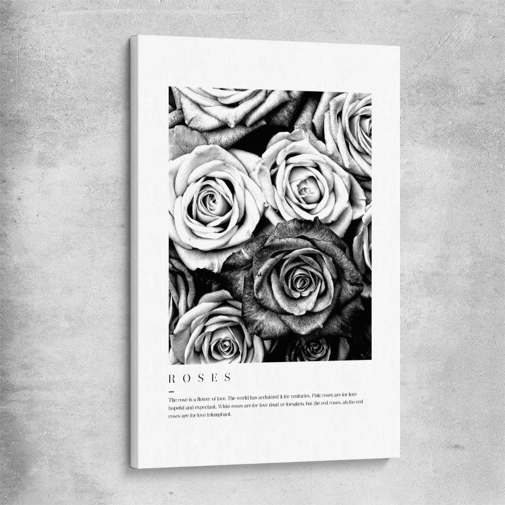 Floral print of Grey Flowers Typo on a stretched canvas
