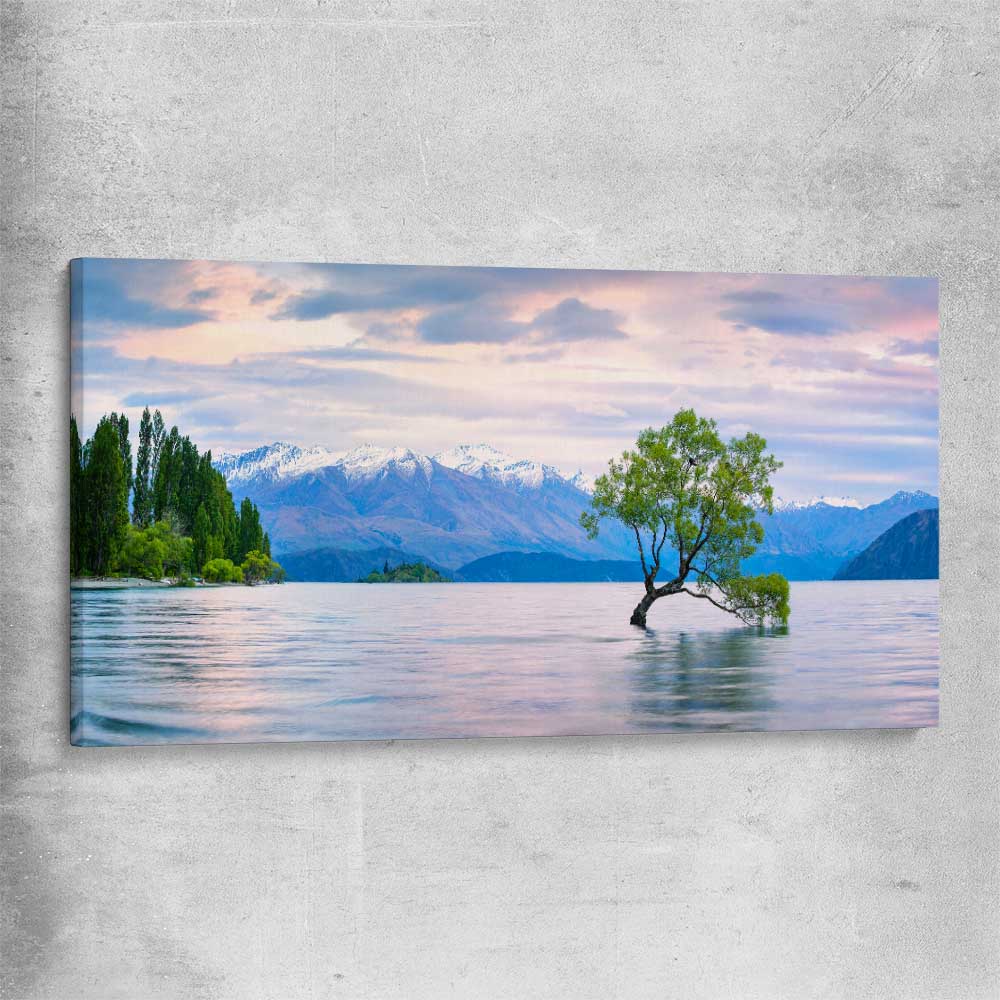 Floral print of Lake Wanaka Landscape on a stretched canvas