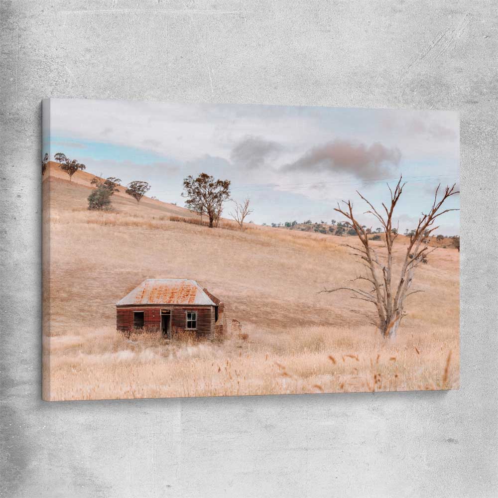 Floral print of Rural Farmhouse on a stretched canvas