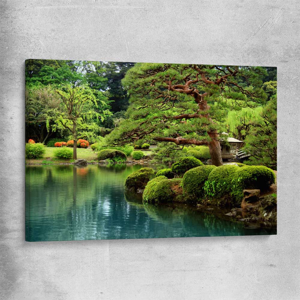 Floral print of Tokyo Bonsai Lake on a stretched canvas