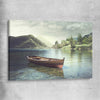 Floral print of Tranquil Wooden Boat on a stretched canvas