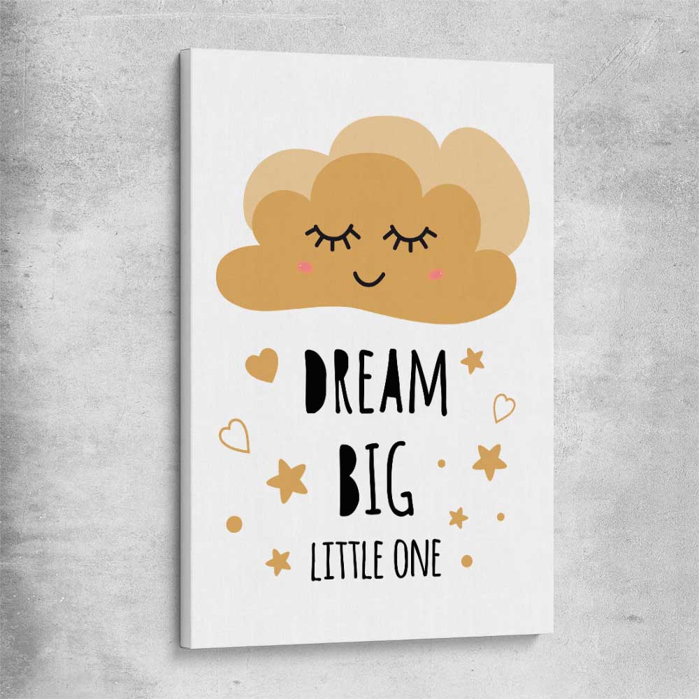 Dream Big stretched canvas is a nursery canvas wall art and print suited for childrens nursery area