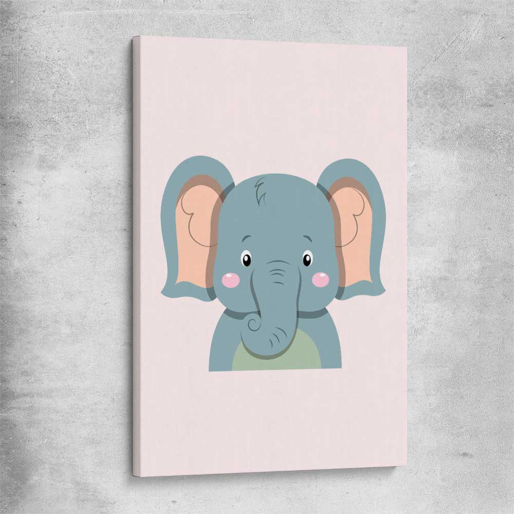 Friendly Elephant stretched canvas is a nursery canvas wall art and print suited for childrens nursery area
