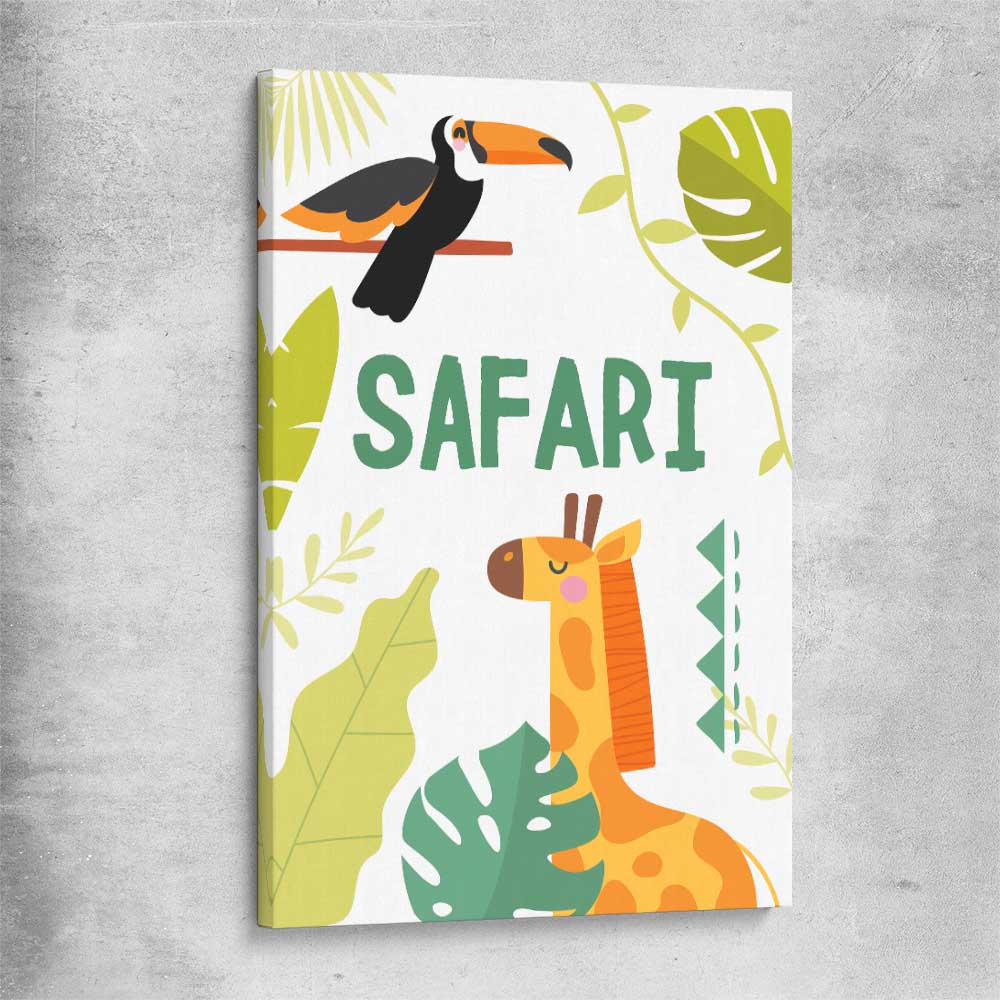 Safari Roaming stretched canvas is a nursery canvas wall art and print suited for childrens nursery area