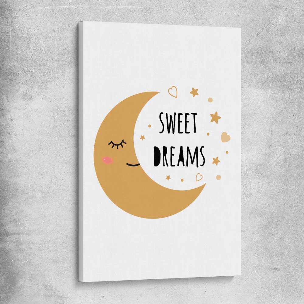 Sweet Dreams stretched canvas is a nursery canvas wall art and print suited for childrens nursery area