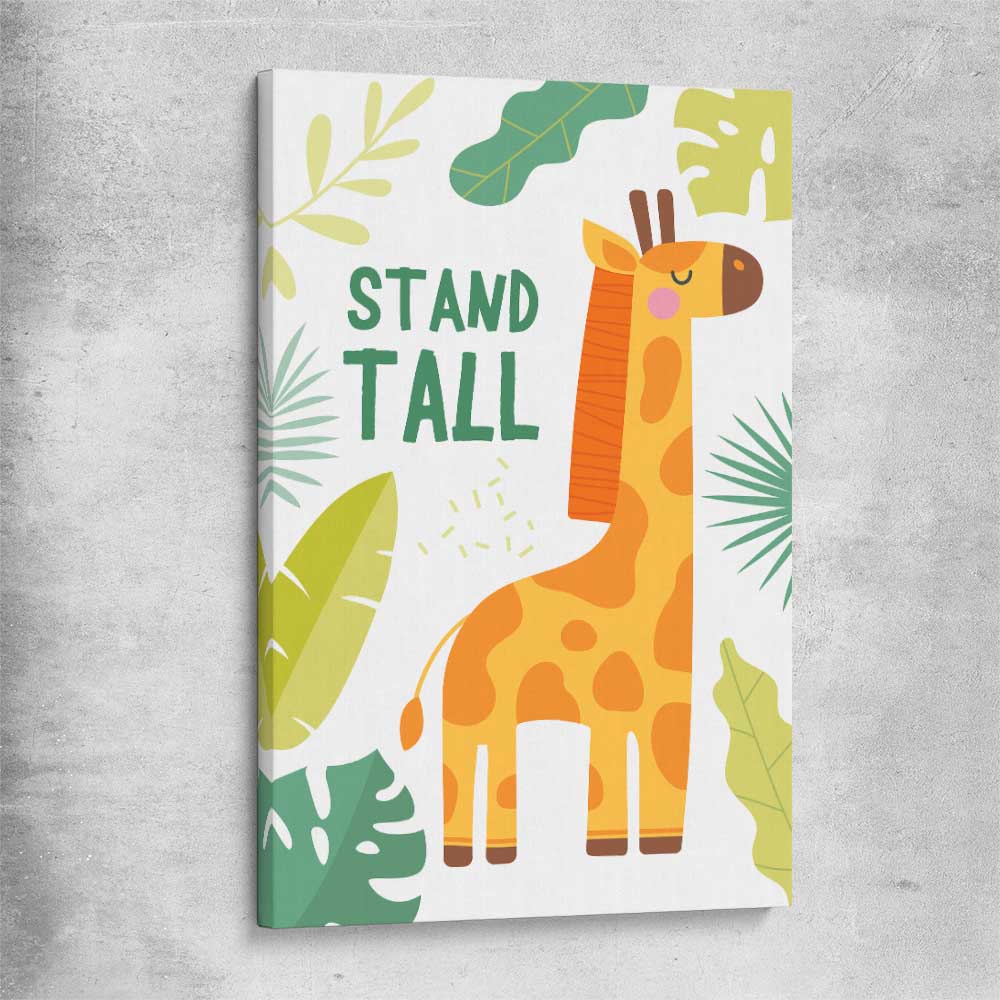 Tall Giraffe stretched canvas is a nursery canvas wall art and print suited for childrens nursery area