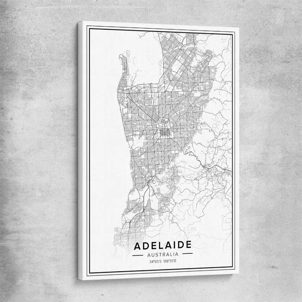 Adelaide City stretched canvas is a high quality print in our city skyline, travel prints and maps collection