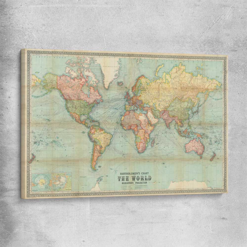 Antique World Colour stretched canvas is a high quality print in our city skyline, travel prints and maps collection