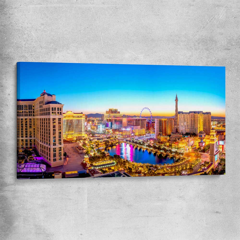 Golden Vegas stretched canvas is a high quality print in our city skyline, travel prints and maps collection