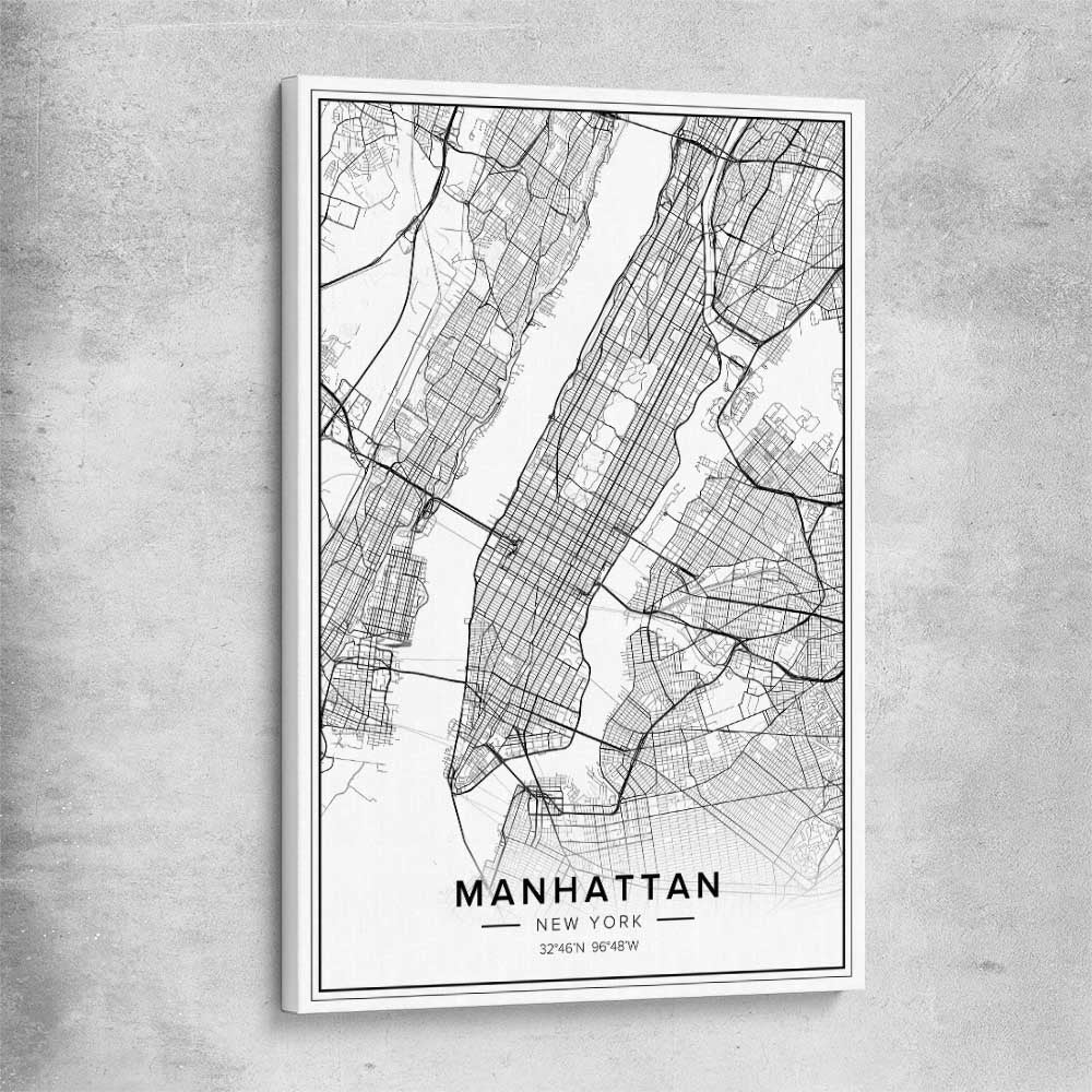 Manhattan City stretched canvas is a high quality print in our city skyline, travel prints and maps collection