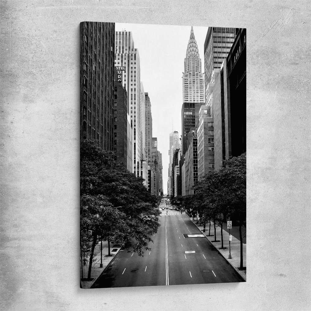 Manhattan Street stretched canvas is a high quality print in our city skyline, travel prints and maps collection