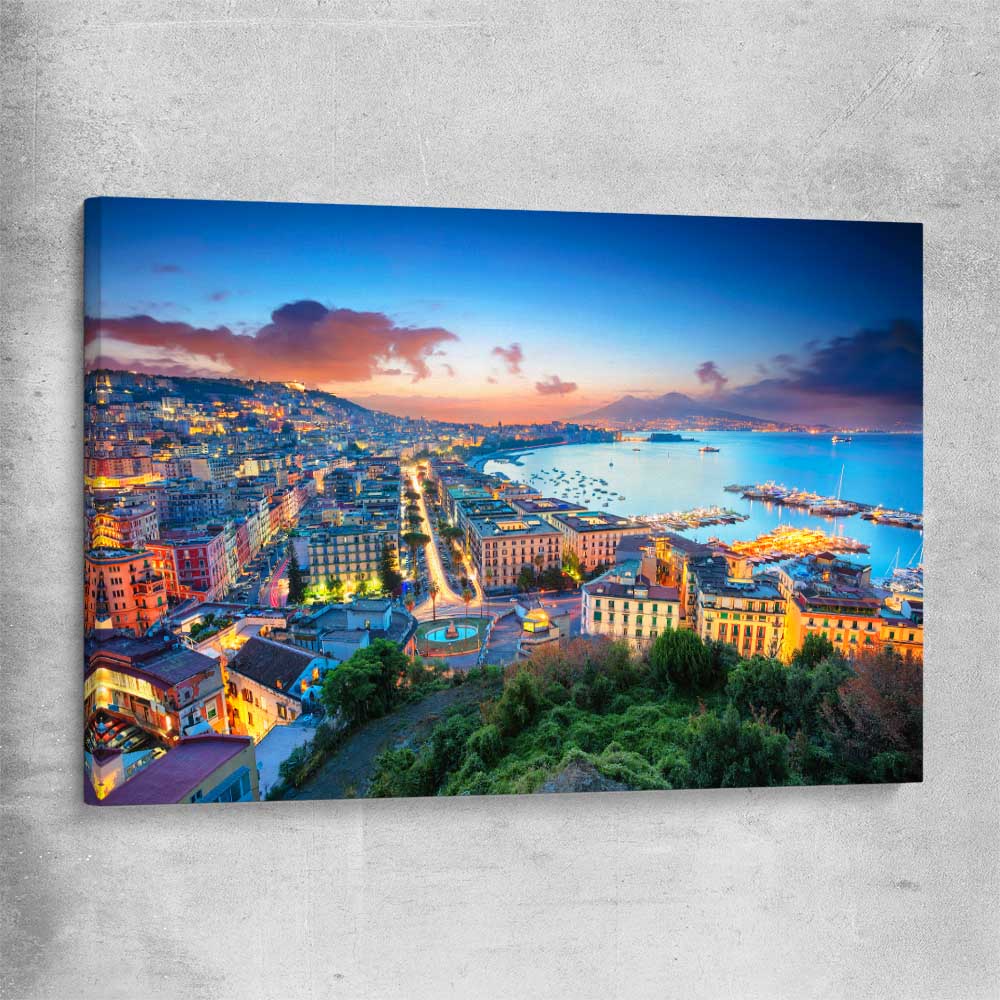 Naples City Lights stretched canvas is a high quality print in our city skyline, travel prints and maps collection