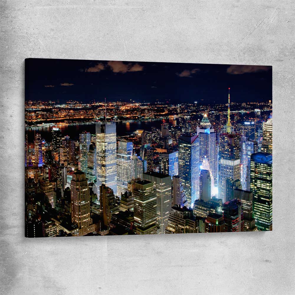 New York Glow stretched canvas is a high quality print in our city skyline, travel prints and maps collection