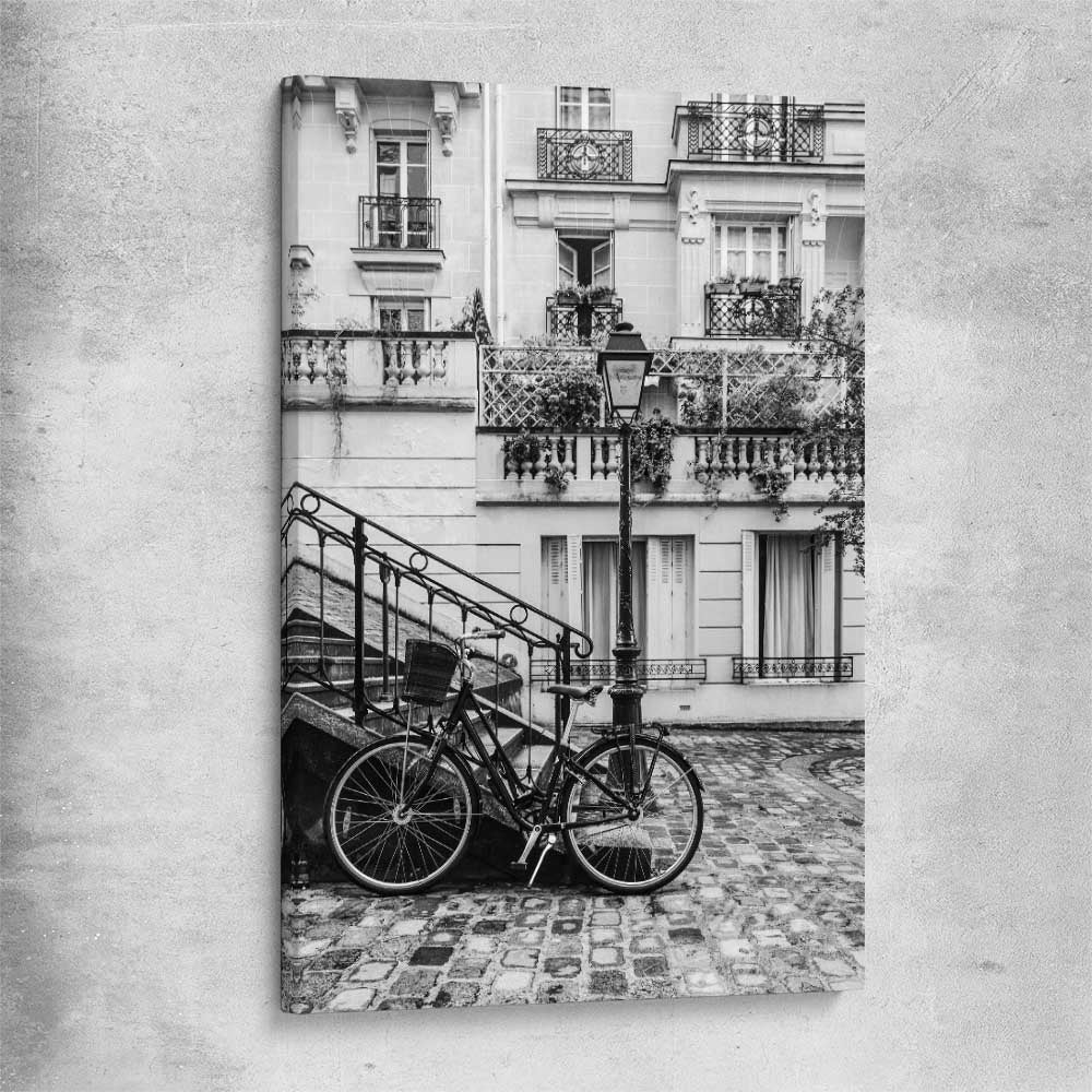 Paris Bicycle stretched canvas is a high quality print in our city skyline, travel prints and maps collection