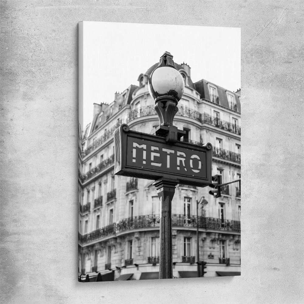 Paris Metro stretched canvas is a high quality print in our city skyline, travel prints and maps collection