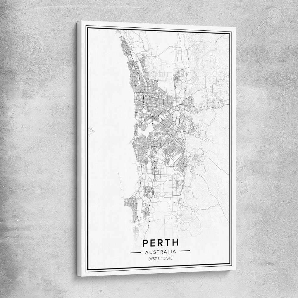Perth City stretched canvas is a high quality print in our city skyline, travel prints and maps collection