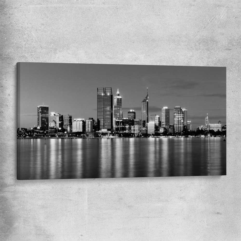 Perth Skyline stretched canvas is a high quality print in our city skyline, travel prints and maps collection