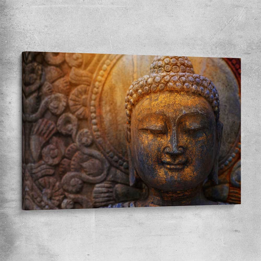 Rock Buddha stretched canvas is a high quality print in our city skyline, travel prints and maps collection