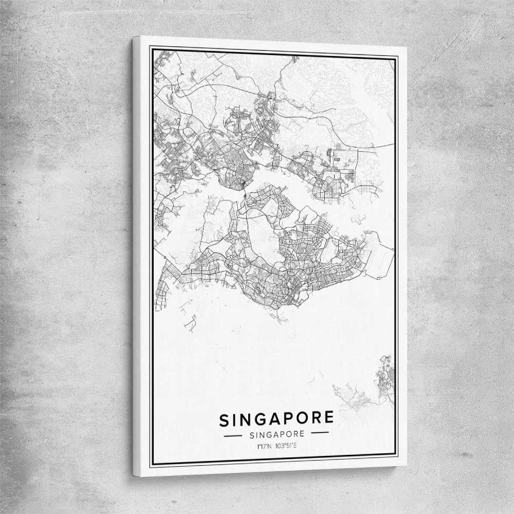 Singapore City stretched canvas is a high quality print in our city skyline, travel prints and maps collection