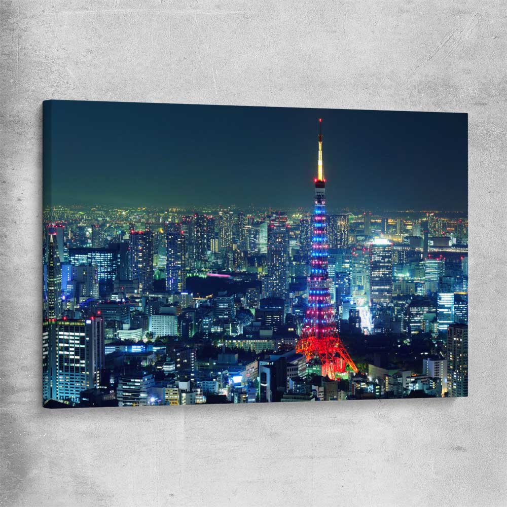 Tokyo City stretched canvas is a high quality print in our city skyline, travel prints and maps collection