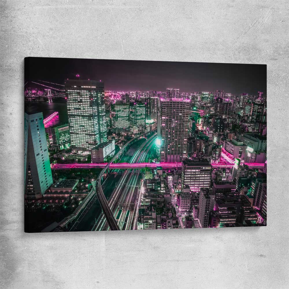 Tokyo Lights stretched canvas is a high quality print in our city skyline, travel prints and maps collection