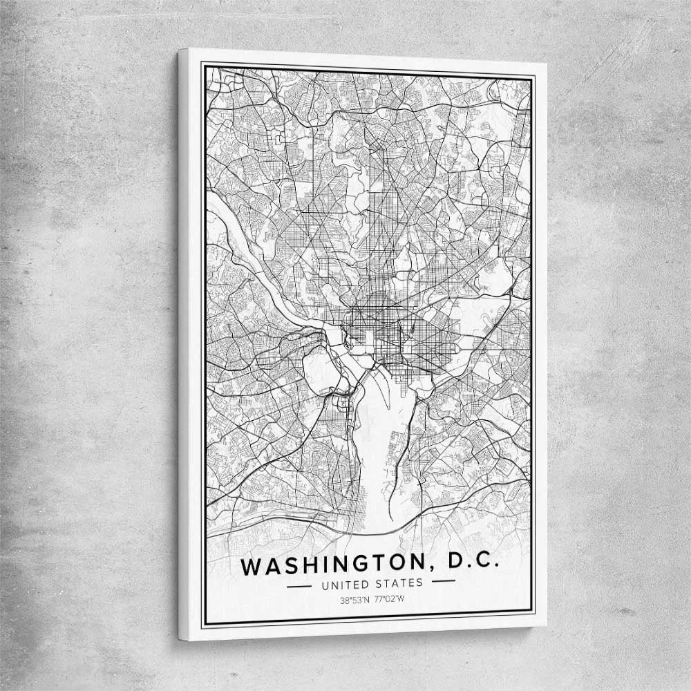 Washington City stretched canvas is a high quality print in our city skyline, travel prints and maps collection