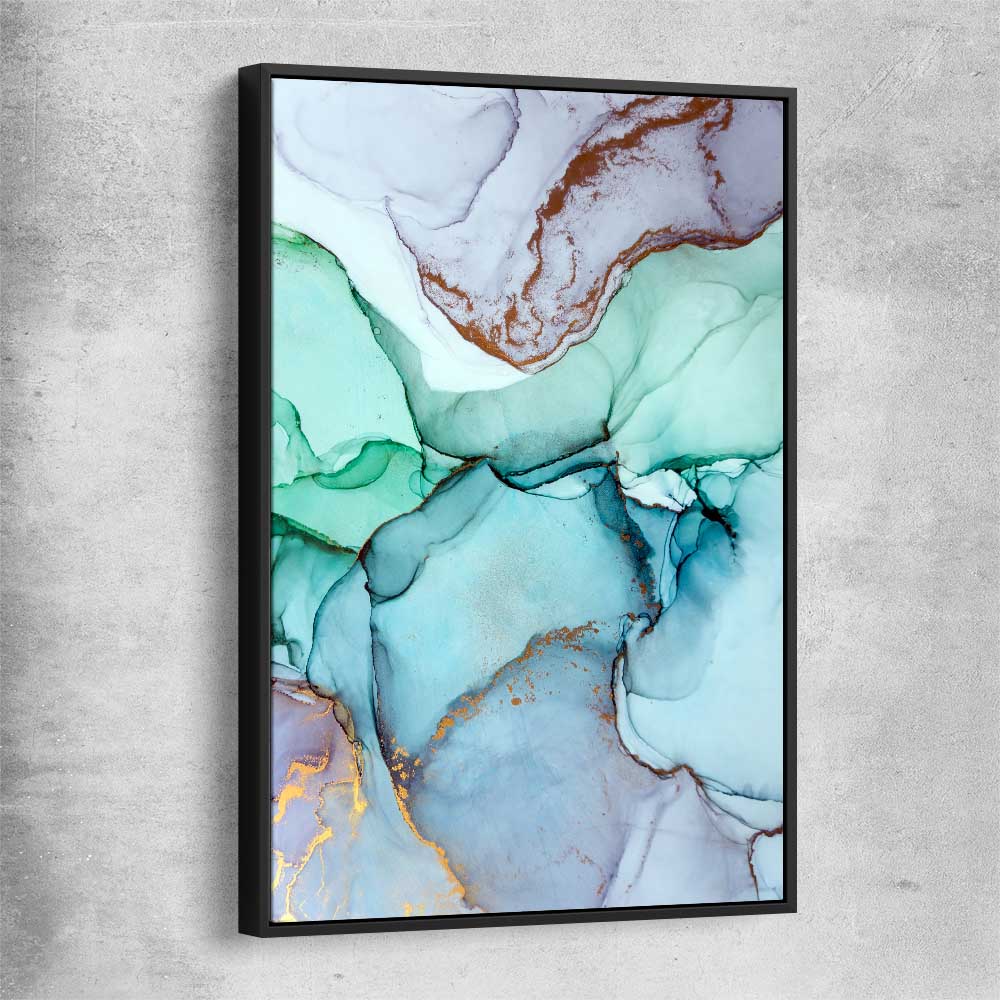 Aqua Gold black framed canvas - part of our high quality canvas abstract wall art collection