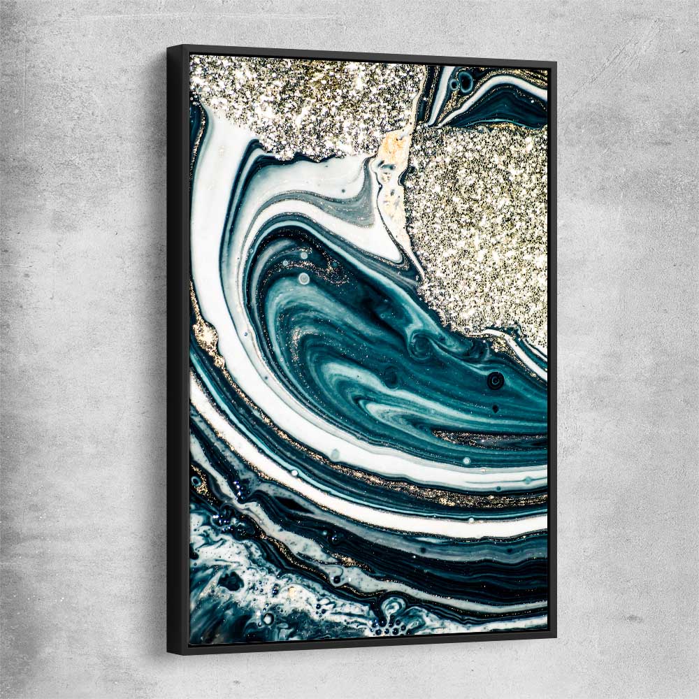 Aqua Swirls black framed canvas - part of our high quality canvas abstract wall art collection