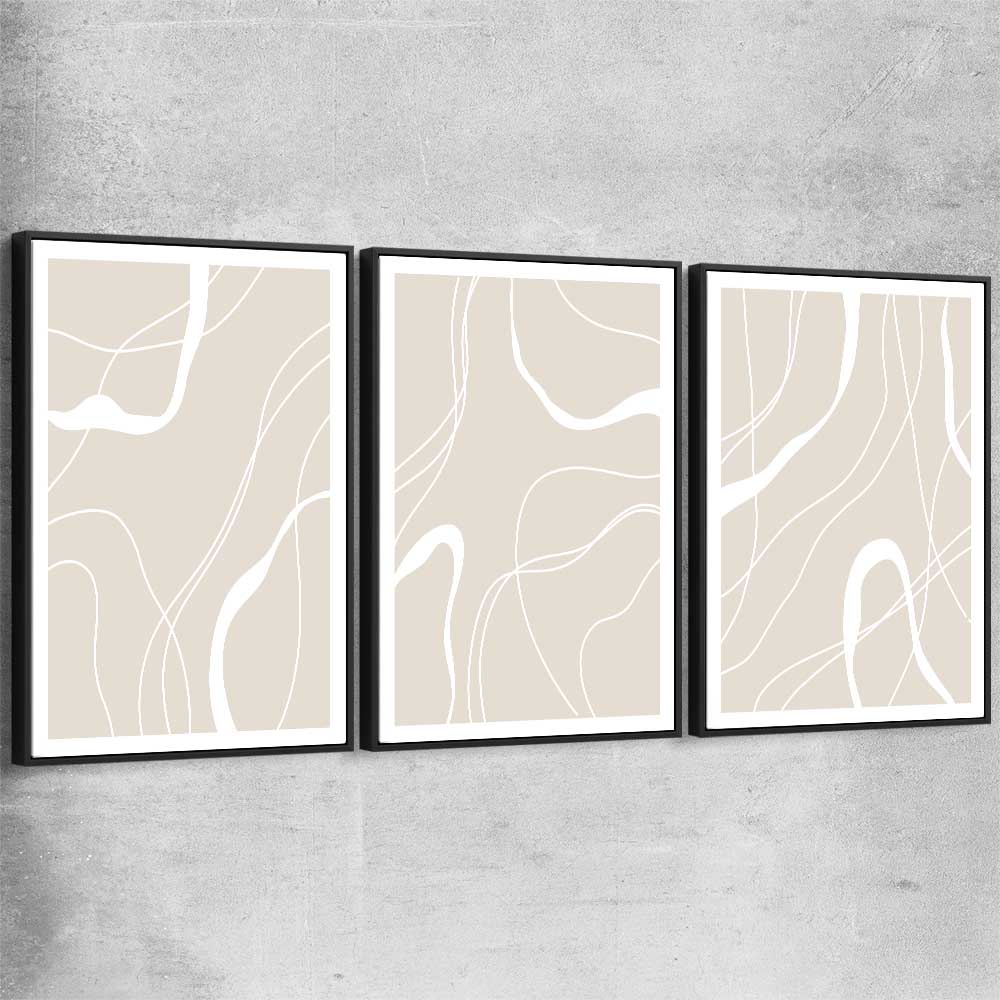 Beige Lines Set black framed canvas - part of our high quality canvas abstract wall art collection