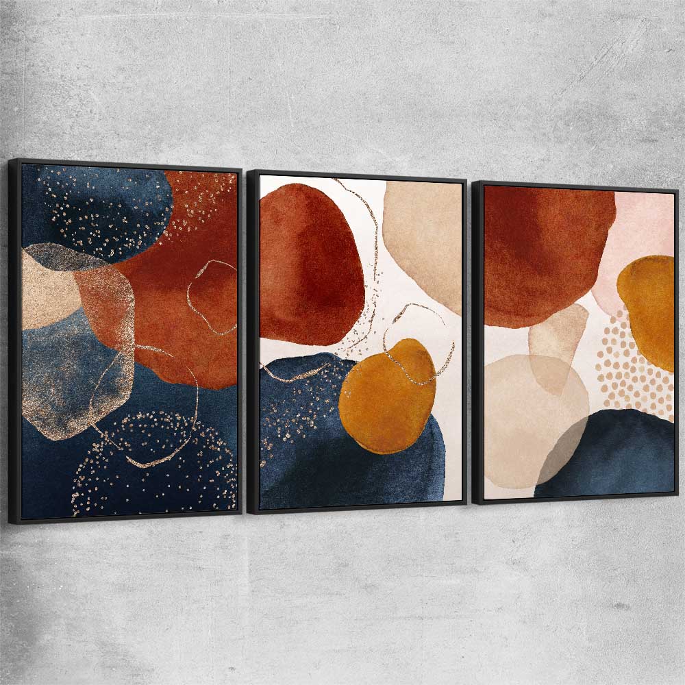 Beige Navy Set black framed canvas - part of our high quality canvas abstract wall art collection